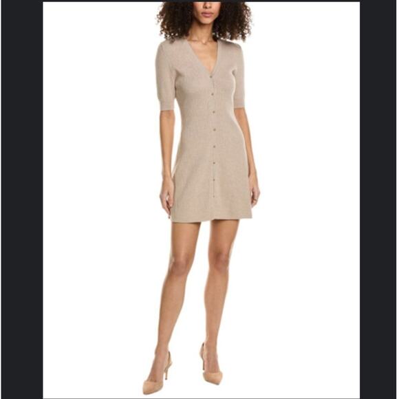 ba&sh Kao Rib A-line sweater mini dress in Beige - Picture 1 of 10
